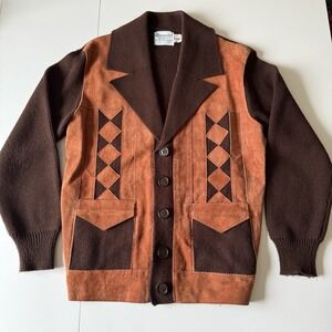 VTG Alexander's Fully Fashioned Half Leather Western Cardigan Sweater Women's S